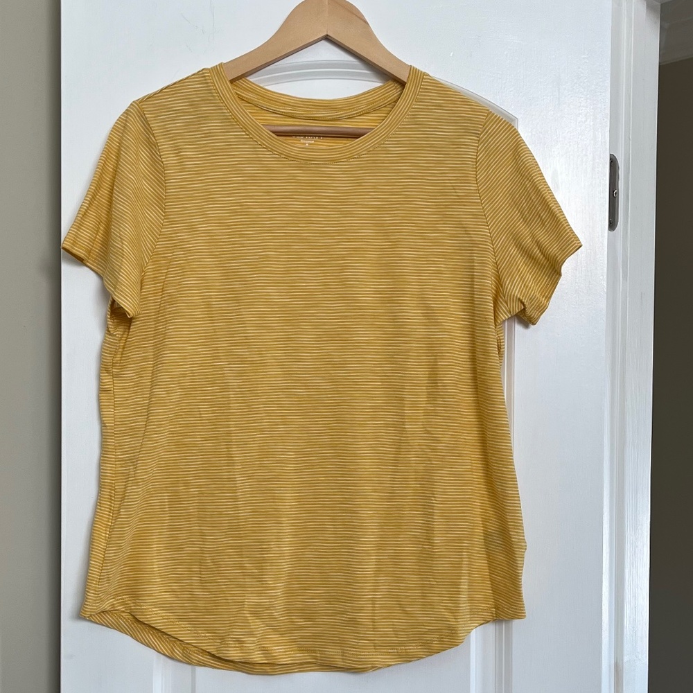 Old Navy Women’s Everywear T-Shirt - Yellow and White Stripes - Size M